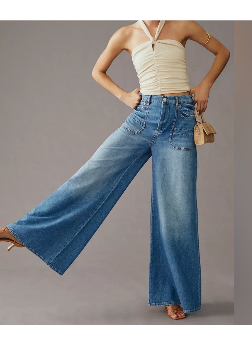 Pilcro The Jane High Rise Super Wide Leg Blue Jeans Womens 28